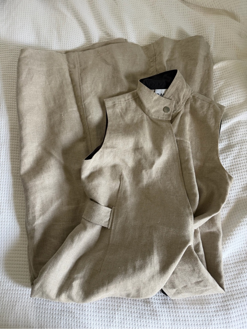Ganni Beige Linen Long Wrap Dress